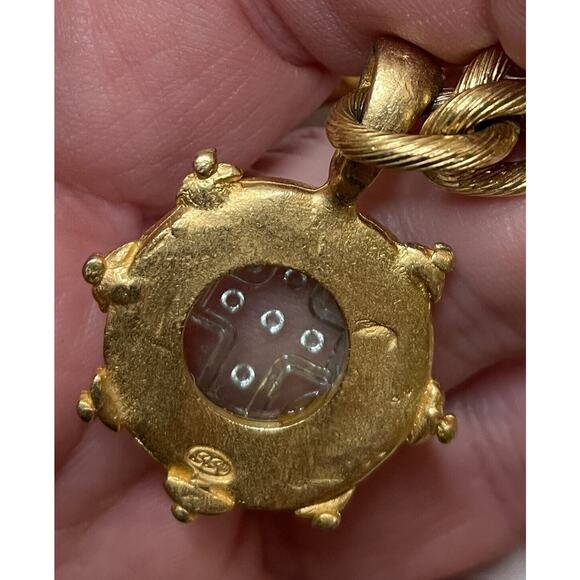 Susan Shaw Venetian Glass Intaglio Cross Pendant Necklace 16" 24kt Plate 3" Ext - Picture 14 of 14